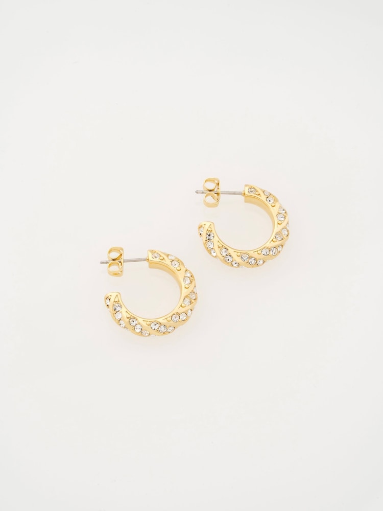 Ted Baker Gold Tone Toni: Crystal Twist Hoop Earrings - Image 1 of 7