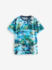 Blue Dino All-Over Print Short Sleeve T-Shirt (3-16yrs) - Image 1 of 3