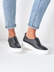 Black/White Slip On Signature Forever Comfort® Leather Chunky Wedge Platform Trainers - Image 1 of 6
