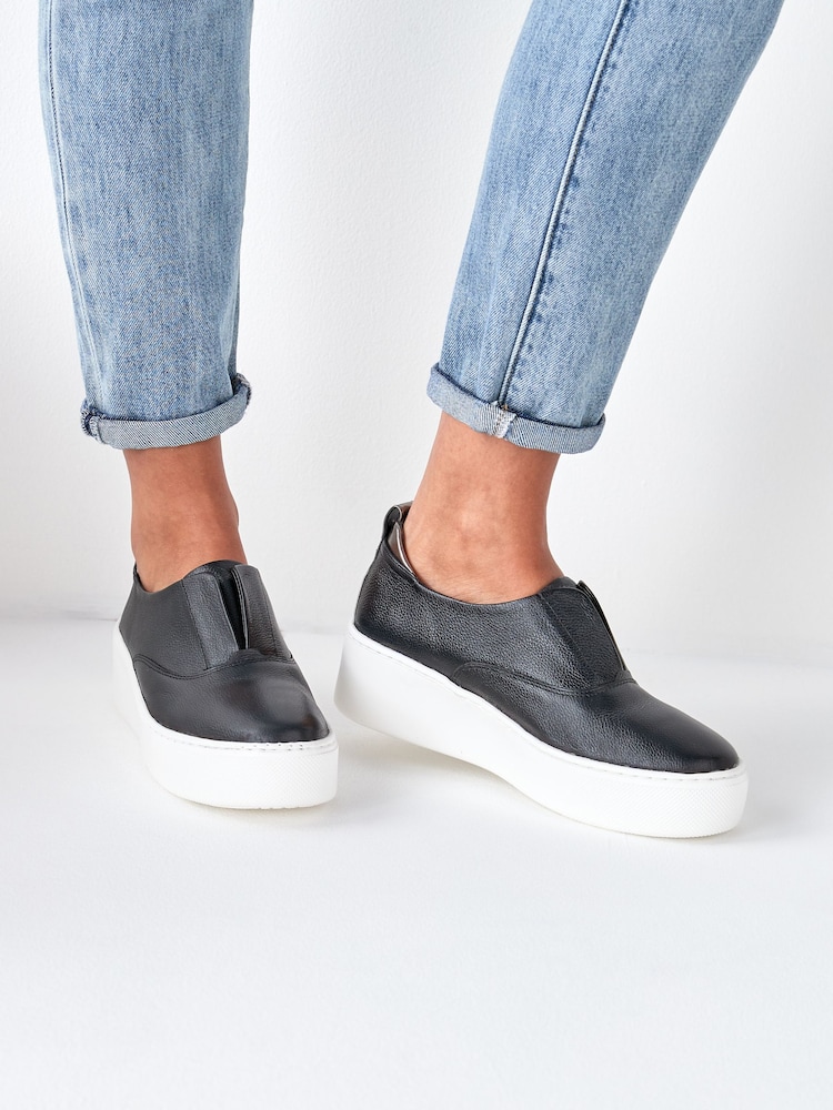 Black/White Slip On Signature Forever Comfort® Leather Chunky Wedge Platform Trainers - Image 1 of 6