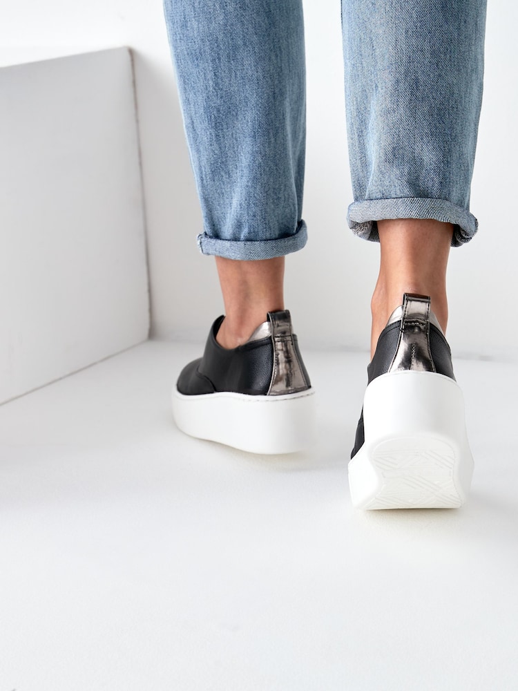 Black/White Slip On Signature Forever Comfort® Leather Chunky Wedge Platform Trainers - Image 2 of 6