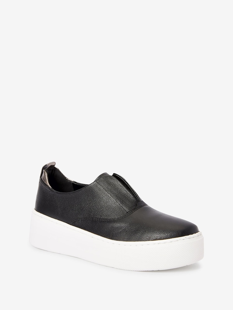 Black/White Slip On Signature Forever Comfort® Leather Chunky Wedge Platform Trainers - Image 4 of 6