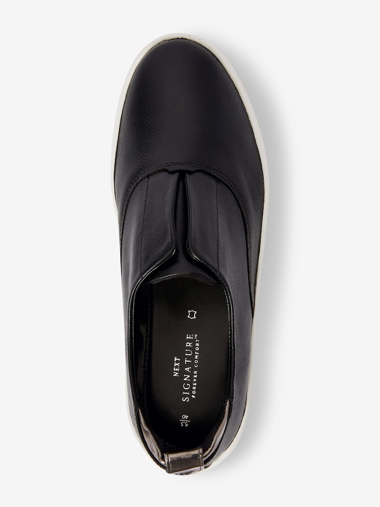 Black/White Slip On Signature Forever Comfort® Leather Chunky Wedge Platform Trainers - Image 5 of 6