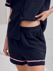 Chelsea Peers Blue La Lune Cotton Cheesecloth Embroidered Short Pyjama Set - Image 3 of 8