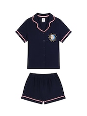 Chelsea Peers Blue La Lune Cotton Cheesecloth Embroidered Short Pyjama Set - Image 7 of 8