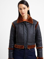 French Connection Belen Faux Fir Long Sleeve Cropped Jacket - Image 1 of 4
