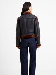 French Connection Belen Faux Fir Long Sleeve Cropped Jacket - Image 2 of 4