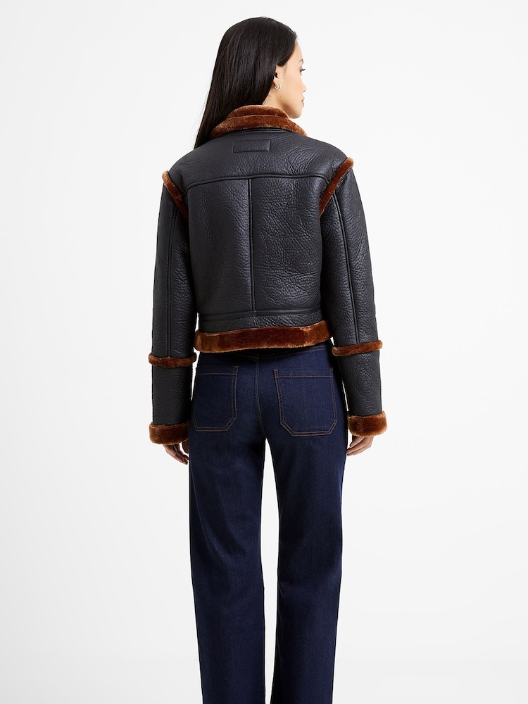 French Connection Belen Faux Fir Long Sleeve Cropped Jacket - Image 2 of 4