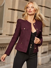 Sosandar Red Petite Boucle Collarless Jacket - Image 1 of 5