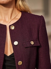 Sosandar Red Petite Boucle Collarless Jacket - Image 3 of 5