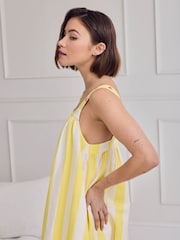 Chelsea Peers Yellow Linen Blend Embroidered Stripe Cami Nightshirt - Image 4 of 7