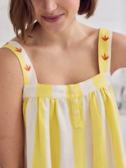 Chelsea Peers Yellow Linen Blend Embroidered Stripe Cami Nightshirt - Image 6 of 7