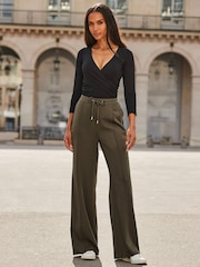 Sosandar Green Petite Side Stripe Wide Leg Trousers - Image 2 of 5