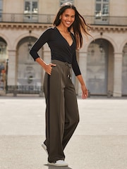 Sosandar Green Petite Side Stripe Wide Leg Trousers - Image 3 of 5