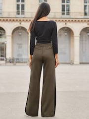 Sosandar Green Petite Side Stripe Wide Leg Trousers - Image 4 of 5