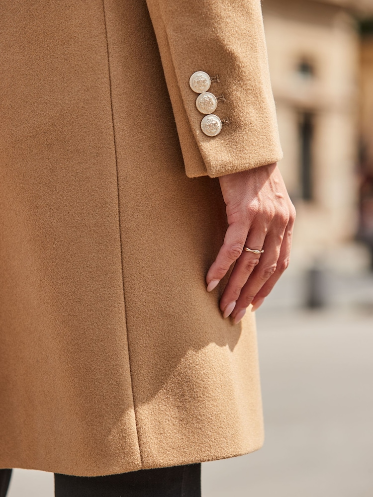 Sosandar Natural Coat With Luxe Gold Buttons - Image 5 of 5 Sosandar Natural Coat With Luxe Gold Buttons - Image 5 of 5