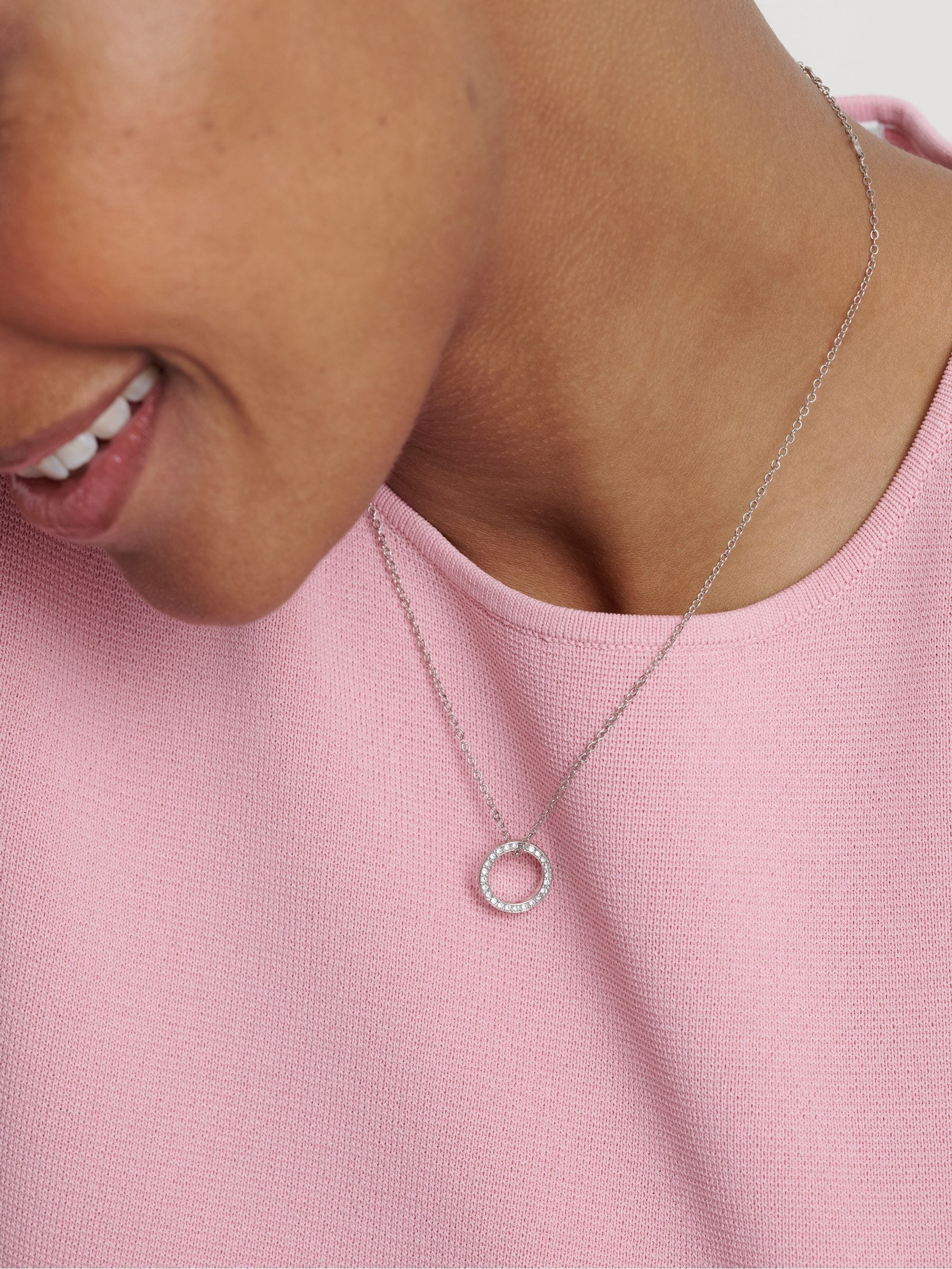 Ted Baker Unisex Kids Clear Crystal Silver Tone Heri: Crystal Hoop Pendant Necklace