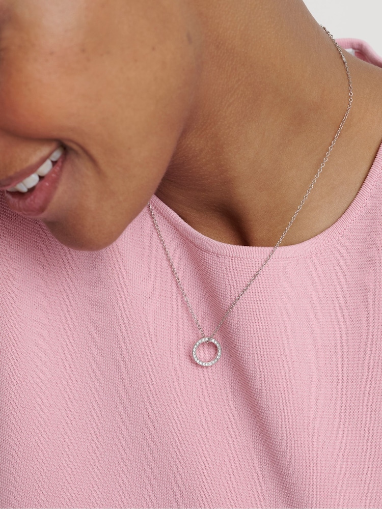 Ted Baker Clear Crystal Silver Tone Heri: Crystal Hoop Pendant Necklace - Image 1 of 8