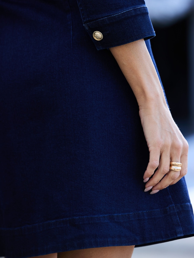 Sosandar Blue Zip Front Military Button Detail Denim Dress - Image 5 of 5 Sosandar Blue Zip Front Military Button Detail Denim Dress - Image 5 of 5
