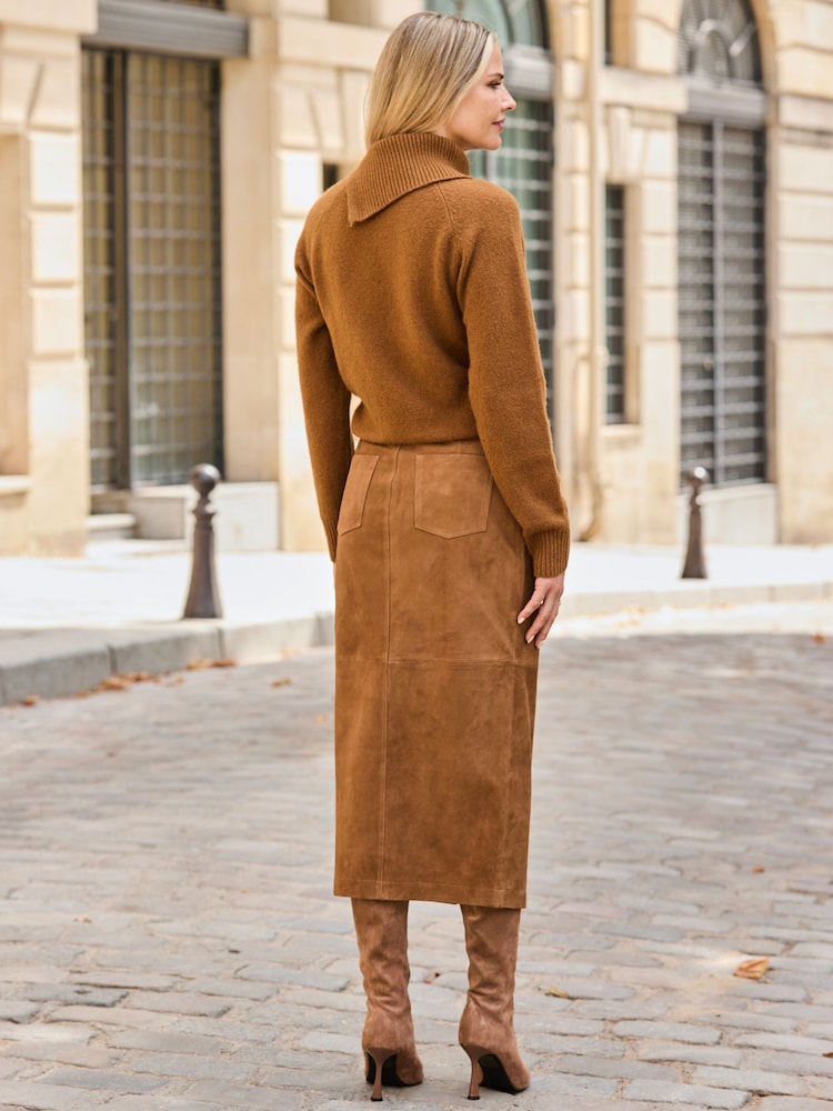 Sosandar Natural Suede Pencil Skirt - Image 2 of 3 Sosandar Natural Suede Pencil Skirt - Image 2 of 3
