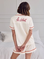 Chelsea Peers Natural Le Soleil Cotton Cheesecloth Embroidered Short Pyjama Set - Image 2 of 8