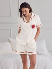 Chelsea Peers Natural Le Soleil Cotton Cheesecloth Embroidered Short Pyjama Set - Image 5 of 8