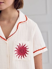 Chelsea Peers Natural Le Soleil Cotton Cheesecloth Embroidered Short Pyjama Set - Image 6 of 8