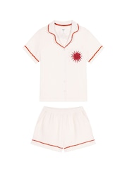Chelsea Peers Natural Le Soleil Cotton Cheesecloth Embroidered Short Pyjama Set - Image 7 of 8