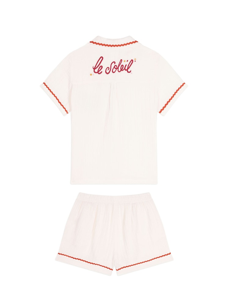 Chelsea Peers Natural Le Soleil Cotton Cheesecloth Embroidered Short Pyjama Set - Image 8 of 8