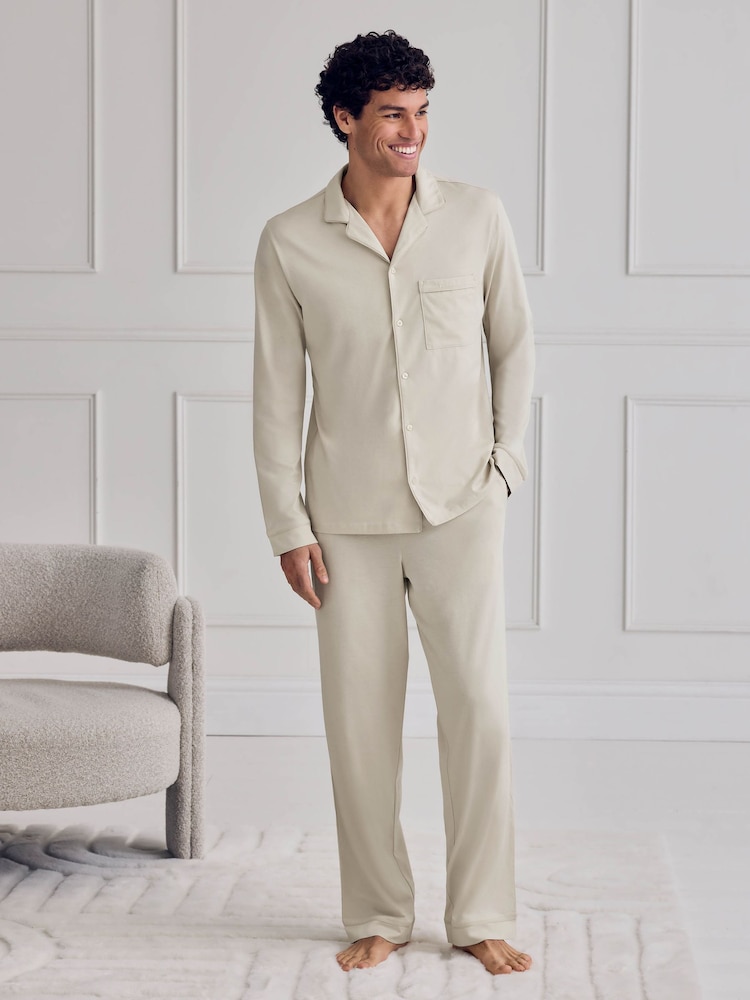 Chelsea Peers Brown Cotton Button Up Long Pyjama Set - Image 1 of 6 Chelsea Peers Brown Cotton Button Up Long Pyjama Set - Image 1 of 6
