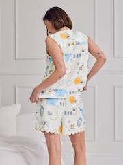 Chelsea Peers Natural Linen Blend Scallop Edge Tie-Front Stripe Cami Short Pyjamas Set - Image 4 of 7