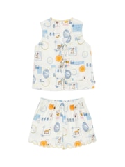 Chelsea Peers Natural Linen Blend Scallop Edge Tie-Front Stripe Cami Short Pyjamas Set - Image 7 of 7