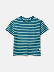 Joules Boys' Laundered Green & Blue Short Sleeve Crew Neck Striped T-Shirt - Image 1 of 5