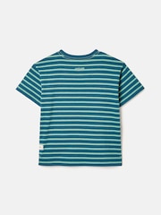 Joules Boys' Laundered Green & Blue Short Sleeve Crew Neck Striped T-Shirt - Image 2 of 5