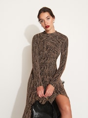 Gold Sparkle Long Sleeved Ruched Midi Dress - Image 1 of 4