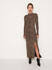 Gold Sparkle Long Sleeved Ruched Midi Dress - Image 2 of 4