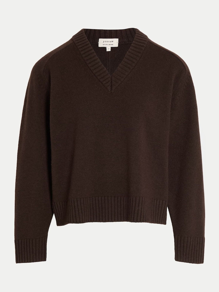 Maro - Jigsaw Wool Cashmere Blend V-Neck Jumper - Imaginea 5 din 5 Maro - Jigsaw Wool Cashmere Blend V-Neck Jumper - Imaginea 5 din 5
