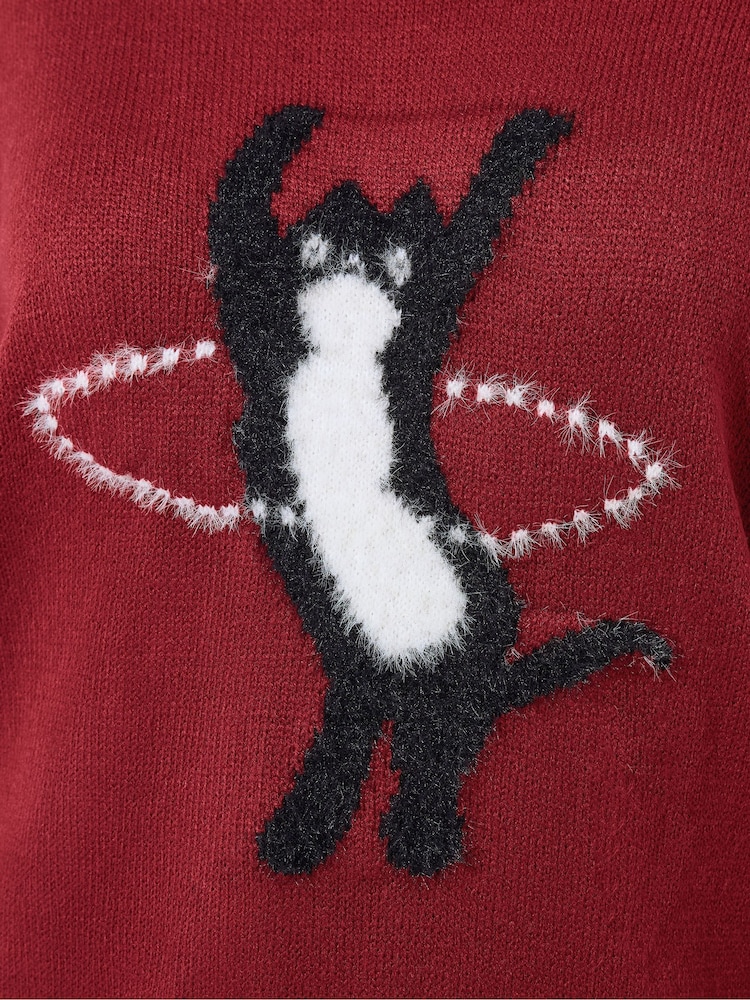 Yours Curve Red Limited Cat Knitted Jumper - Image 4 of 4 Yours Curve Red Limited Cat Knitted Jumper - Image 4 of 4
