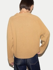 Cream - Jigsaw Wool Cashmere Blend V-Neck Jumper - Imaginea 3 din 5