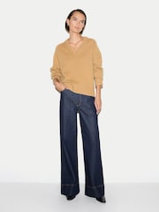 Cream - Jigsaw Wool Cashmere Blend V-Neck Jumper - Imaginea 4 din 5