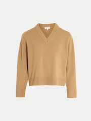 Cream - Jigsaw Wool Cashmere Blend V-Neck Jumper - Imaginea 5 din 5