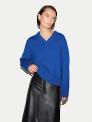 Albastru - Jigsaw Wool Cashmere Blend V-Neck Jumper - Imaginea 1 din 6