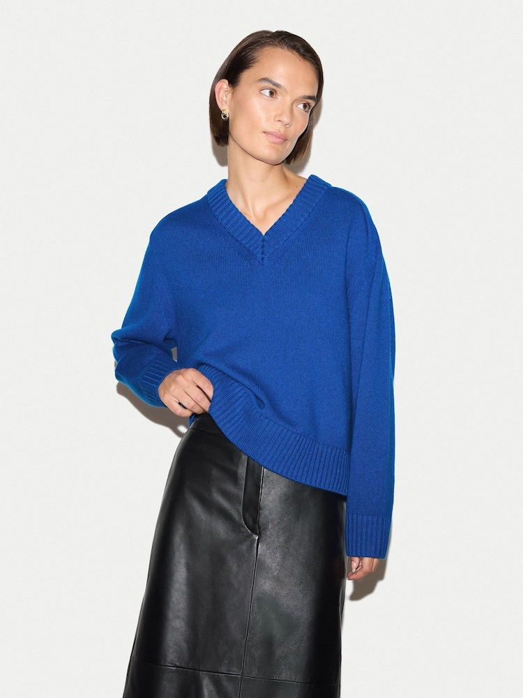 Albastru - Jigsaw Wool Cashmere Blend V-Neck Jumper - Imaginea 1 din 6 Albastru - Jigsaw Wool Cashmere Blend V-Neck Jumper - Imaginea 1 din 6