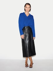 Albastru - Jigsaw Wool Cashmere Blend V-Neck Jumper - Imaginea 3 din 6