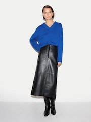 Albastru - Jigsaw Wool Cashmere Blend V-Neck Jumper - Imaginea 5 din 6