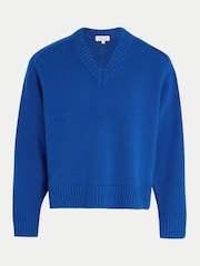 Albastru - Jigsaw Wool Cashmere Blend V-Neck Jumper - Imaginea 6 din 6