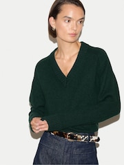 Verde - Jigsaw Wool Cashmere Blend V-Neck Jumper - Imaginea 1 din 5