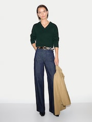 Verde - Jigsaw Wool Cashmere Blend V-Neck Jumper - Imaginea 3 din 5