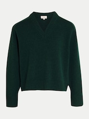 Verde - Jigsaw Wool Cashmere Blend V-Neck Jumper - Imaginea 5 din 5