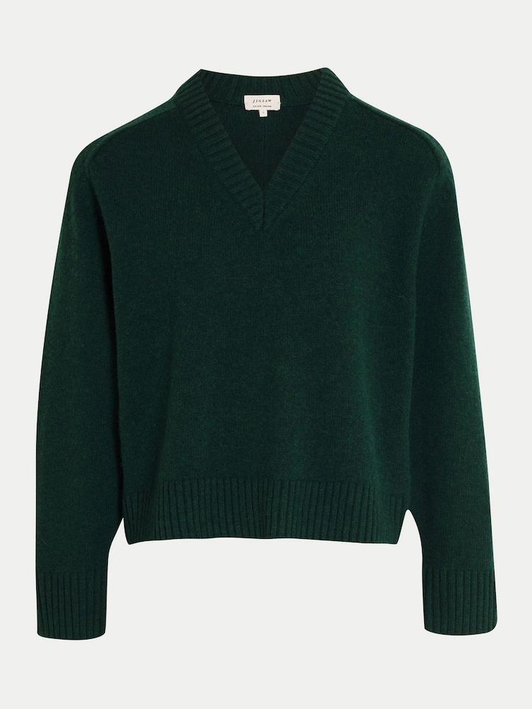 Verde - Jigsaw Wool Cashmere Blend V-Neck Jumper - Imaginea 5 din 5 Verde - Jigsaw Wool Cashmere Blend V-Neck Jumper - Imaginea 5 din 5